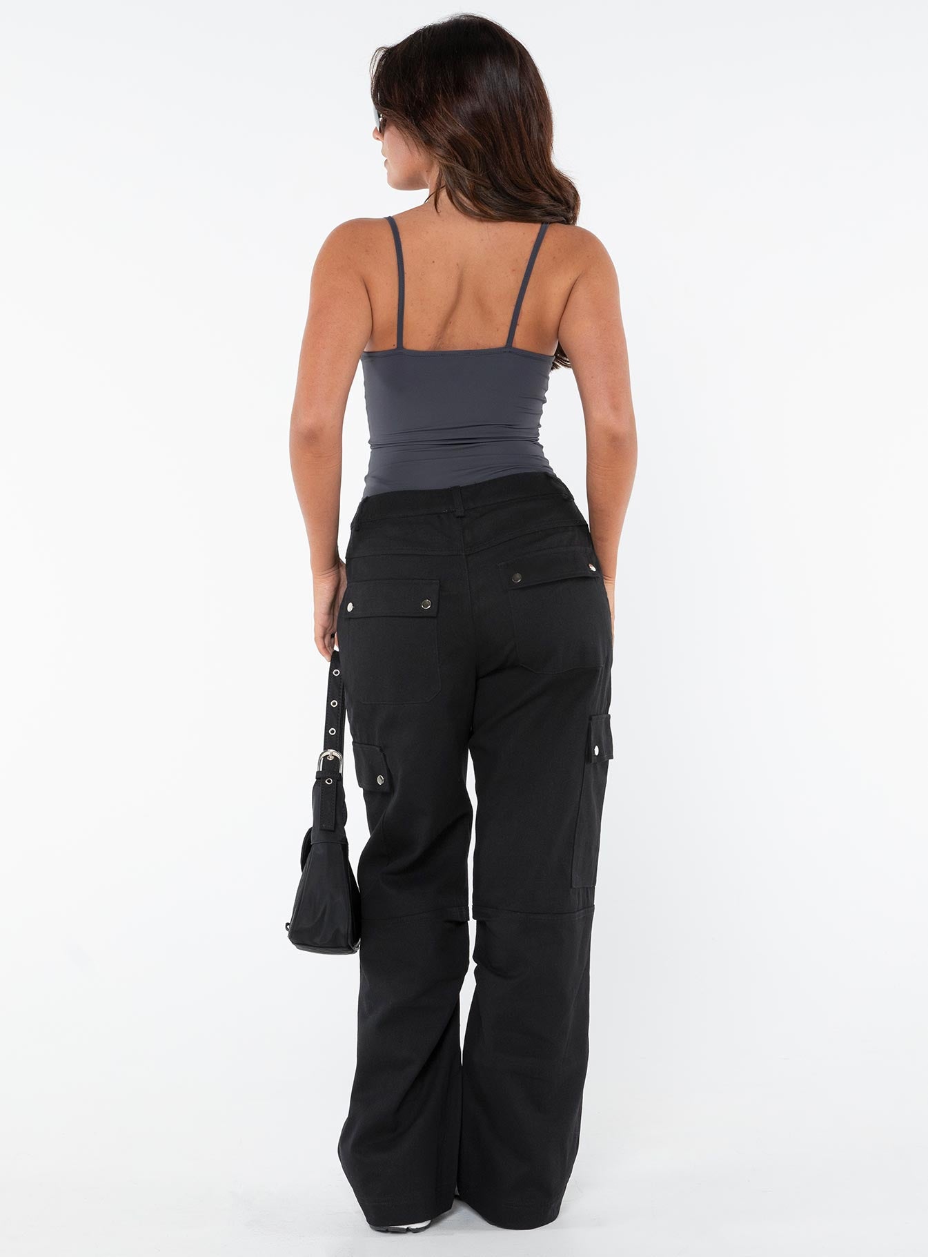 product Princess Polly High Waisted Pants  Fallout Mid Rise Cargo Pants Black Petite