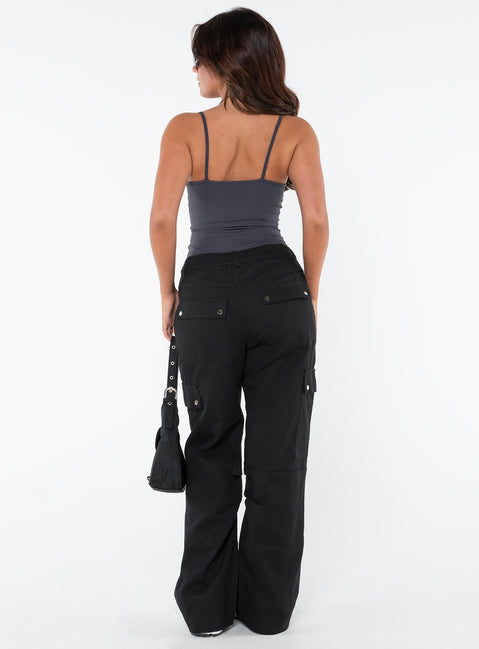 product Princess Polly High Waisted Pants  Fallout Mid Rise Cargo Pants Black Petite