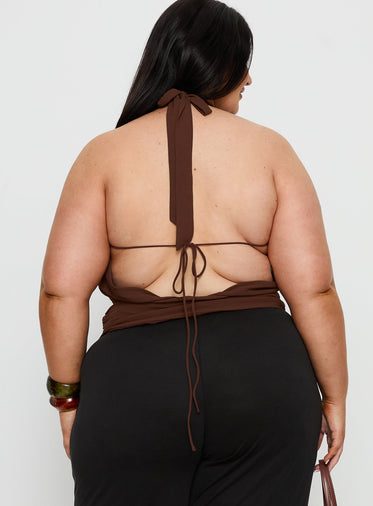 Treat You Better Plunge Hardware Detail Top Chocolate Curve