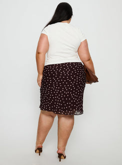 Sydni Midi Bias Cut Skirt Chocolate / Pink Polka Curve