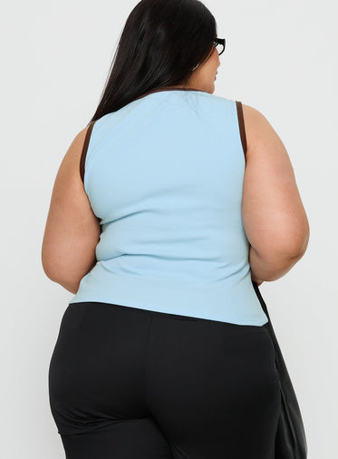 Baseline V Neck Rib Tank Top Blue / Brown Curve