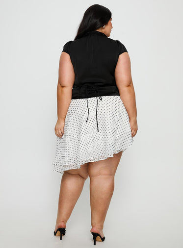 Evanescence Asymmetrical Midi Skirt White / Polka Dot Curve