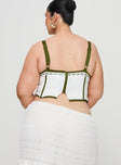 Green and white corset top Adjustable shoulder straps,&nbsp;v-neckline, ribbon detail at bust