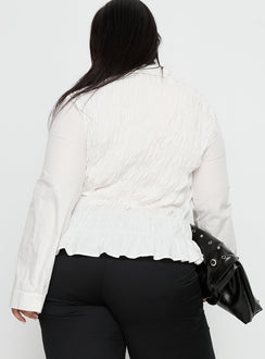 Cultivate Shirred Long Sleeve Top White Curve
