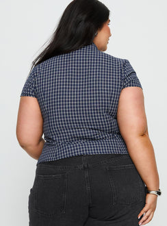 Cottesloe Blouse Top Navy Check Curve