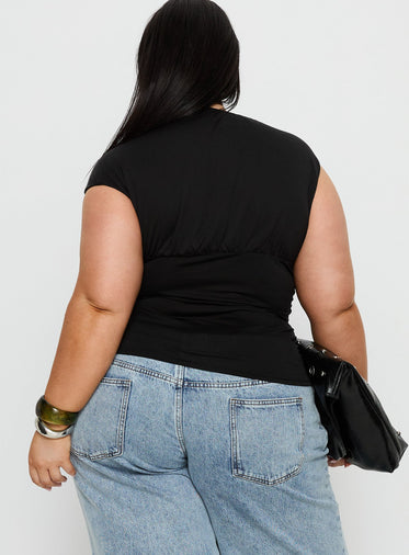Emelyne Cinched Waist Top Black Curve