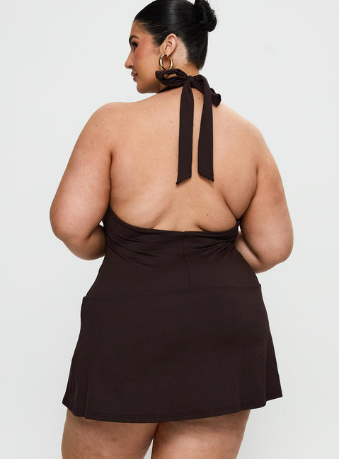 Rafelle Halter Mini Dress Brown Curve