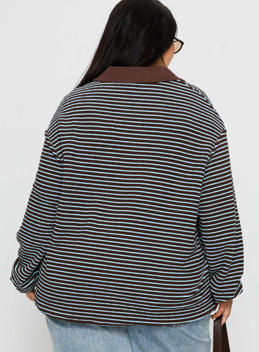 Rigbys Collared Jumper Brown / Blue Stripe Curve