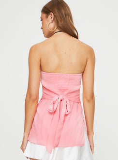 Strapless top  Inner silicone strip at bust, shirred back, tie detail at back, split hem Fully lined, good stretch  