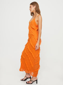 Maxi dress Diagonal stitching design, adjustable shoulder straps, v-neckline, invisible zip fastening Non-stretch, fully lined