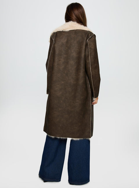 Kairos Shearling Detail Coat Brown