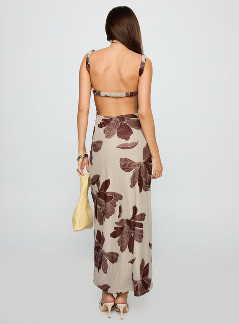 Back Again Maxi Dress Brown Floral