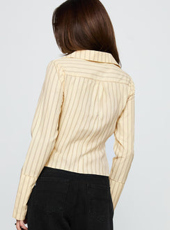 In Brooklyn Collared Top Yellow Stripe