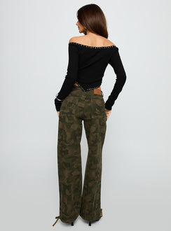Strike Out Mid Rise Wide Leg Jeans Camouflage