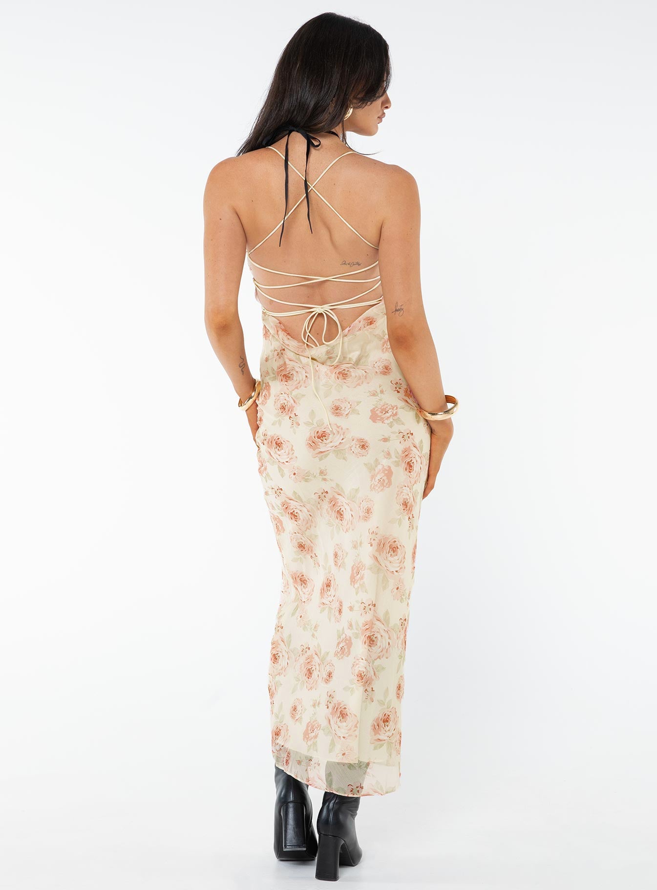 product Princess Polly Crew Neck  Cartian Strapless Maxi Dress Cream / Pink Floral