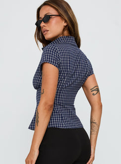 Cottesloe Blouse Top Navy Check