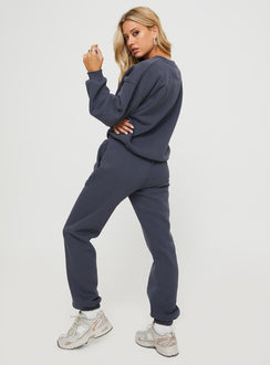 product Princess Polly High Waisted Pants High Waisted Pants High Waisted Pants  Princess Polly Track Pants Bubble Text Slate / Eggshell