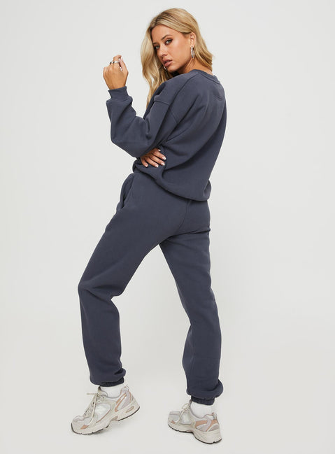 product Princess Polly High Waisted Pants High Waisted Pants High Waisted Pants  Princess Polly Track Pants Bubble Text Slate / Eggshell