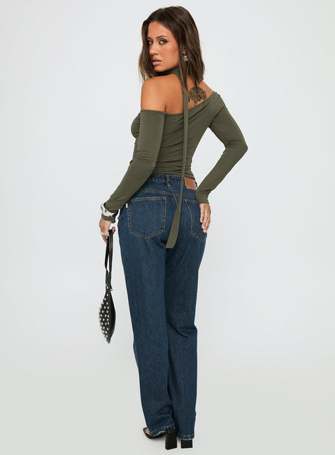 Vesperis Mid Rise Slim Leg Jeans Dark Blue Wash