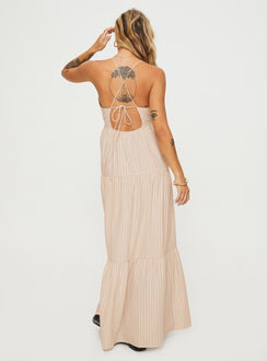 Leder Maxi Dress Beige Stripe