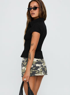 back view of model wearing Princess Polly Voltage Denim Mini Skirt Camouflage Skirts 