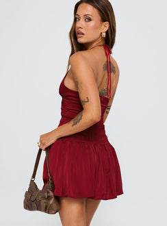 back view of model wearing Princess Polly Mariachi Mini Dress Red V-Neck 