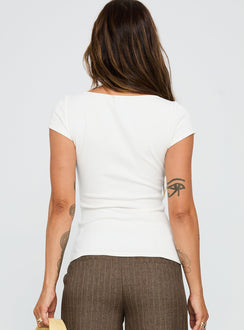 back view of model wearing Princess Polly Baseline Scoop Tee White Short Sleeves Scoop Neck 