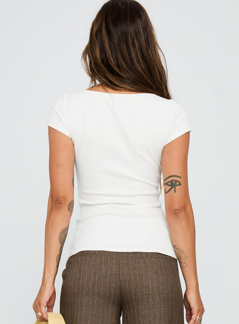 back view of model wearing Princess Polly Baseline Scoop Tee White Short Sleeves Scoop Neck 