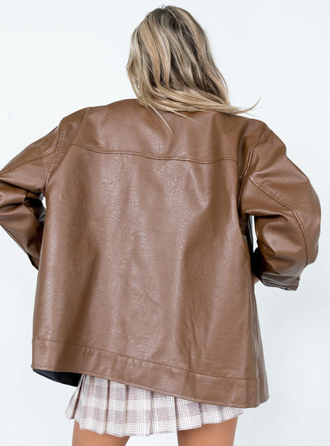 Callie Faux Leather Jacket Brown