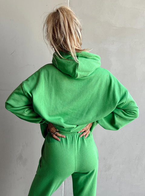 back view of model wearing Princess Polly Ritu Oversized Hoodie Green 