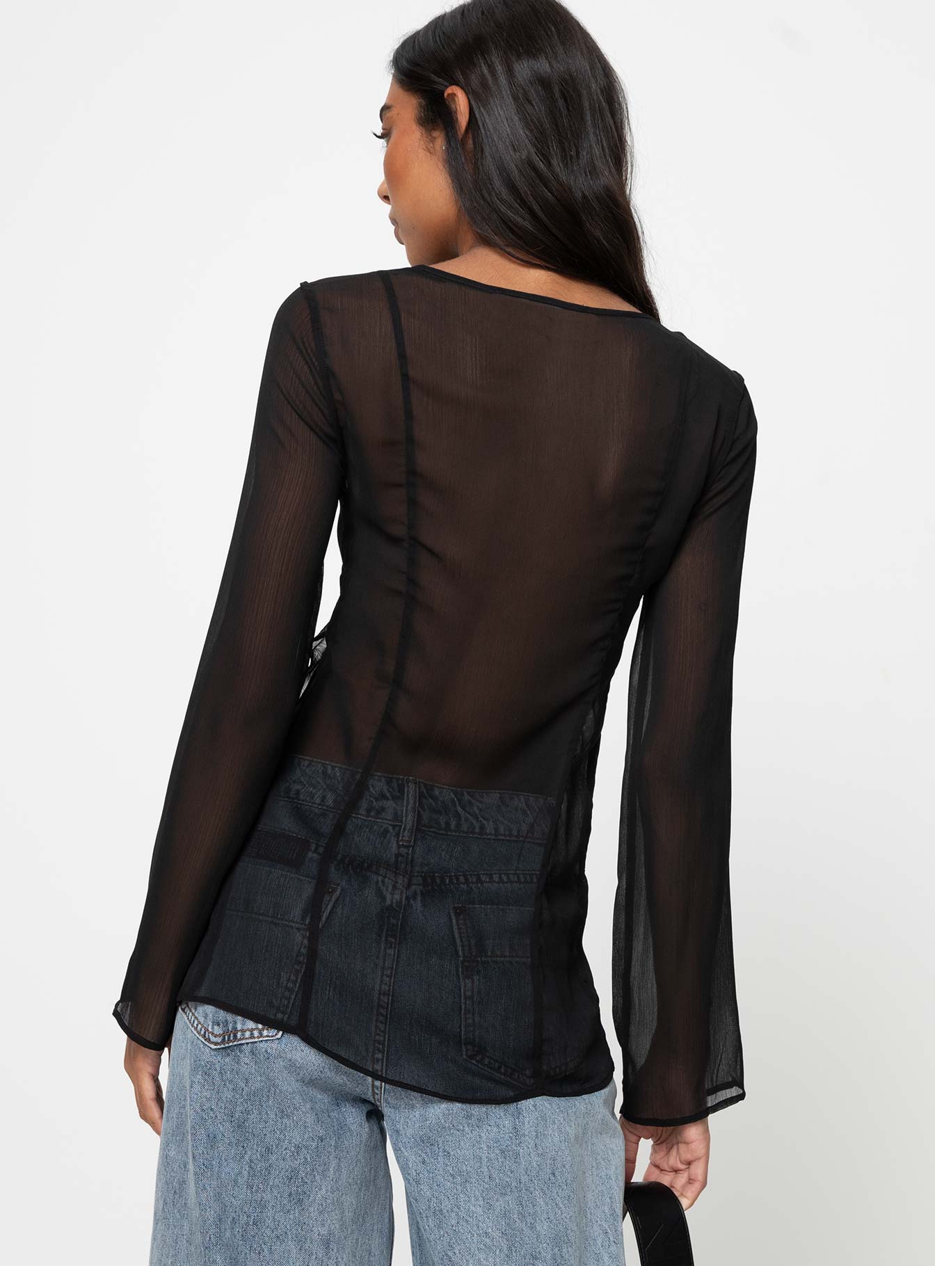 product Princess Polly Full Sleeves High Neck  Barely There Tie Top Onyx