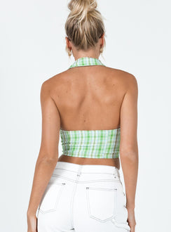 back view of model wearing Princess Polly Everest Vest Top Green Check 