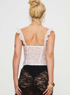 Floral print crop Adjustable shoulder straps, ribbon detail at bust, invisible zip fastening at side Non-stretch, fully lined, sheer