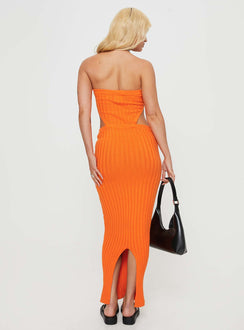 Strapless maxi dress Knit material, slim fitting, side cut-out detail, split at back, elasticated band at bust Good stretch, unlined