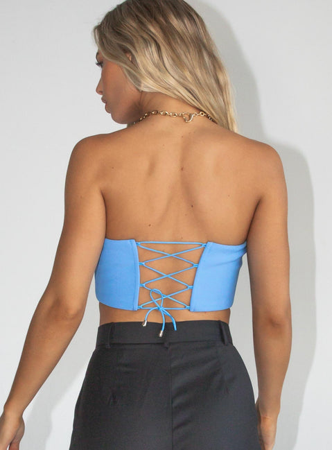back view of model wearing Princess Polly Carlie Top Blue 