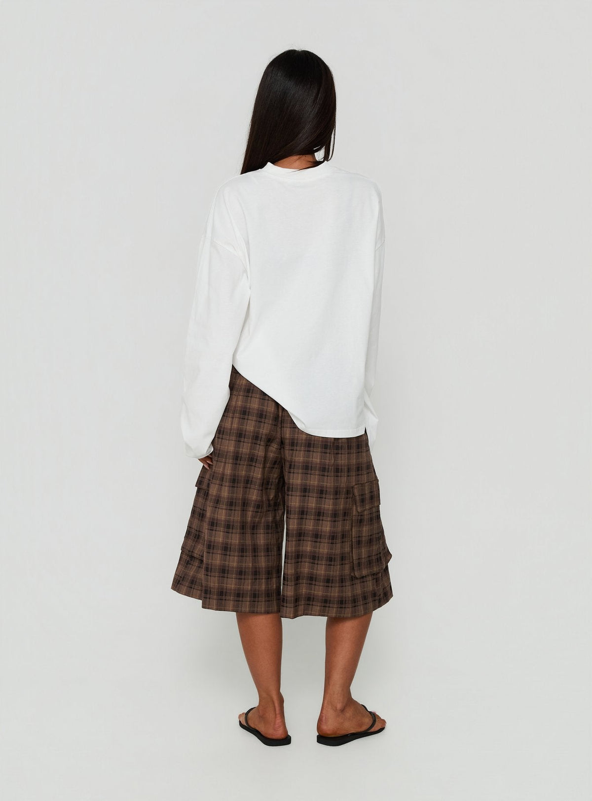 Brenn Baggy Longline Shorts Brown Plaid