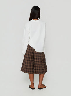 Brenn Baggy Longline Shorts Brown Plaid