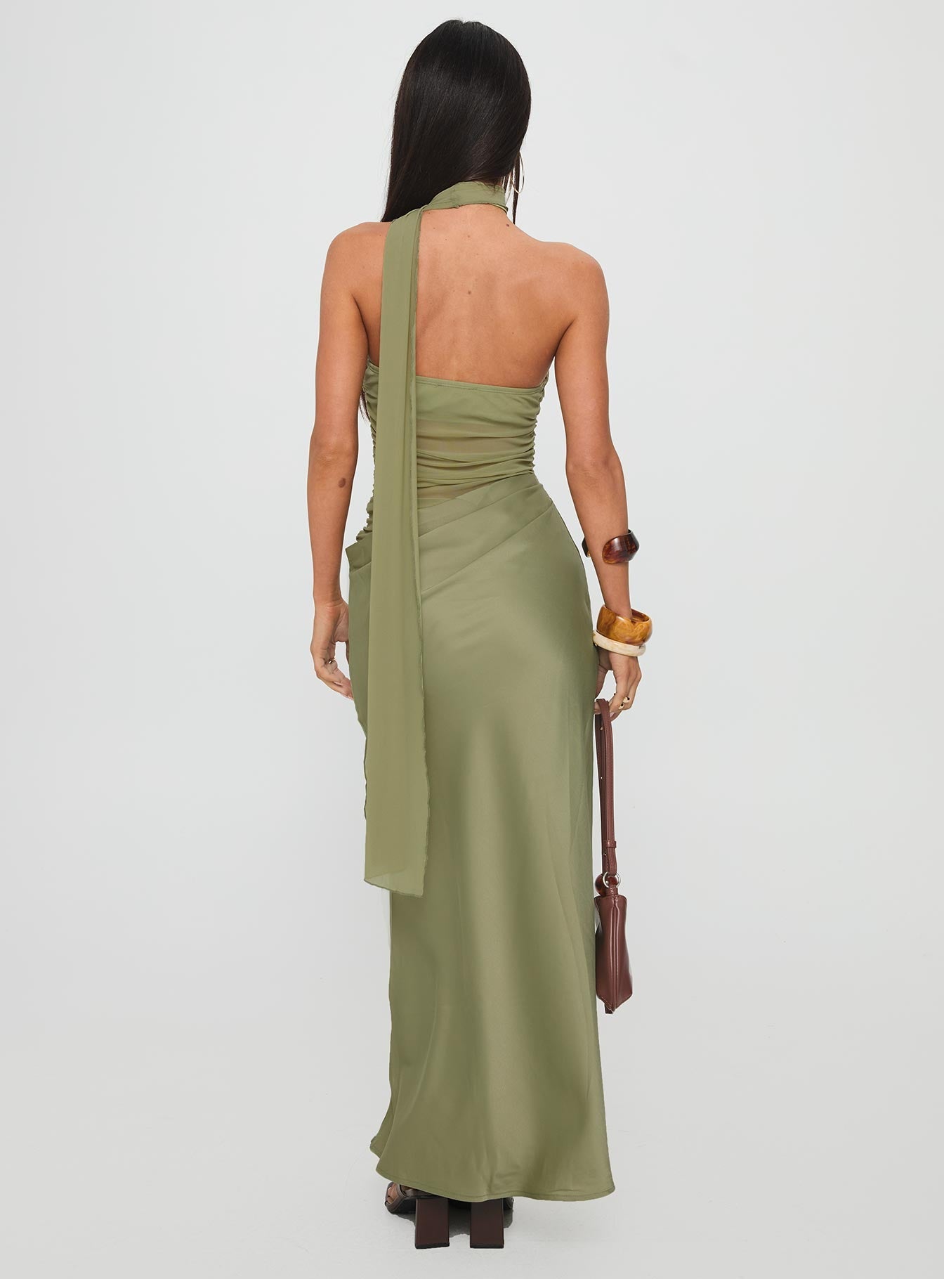 indiara halter mesh maxi dress green Indiara Halter Mesh Maxi Dress Green