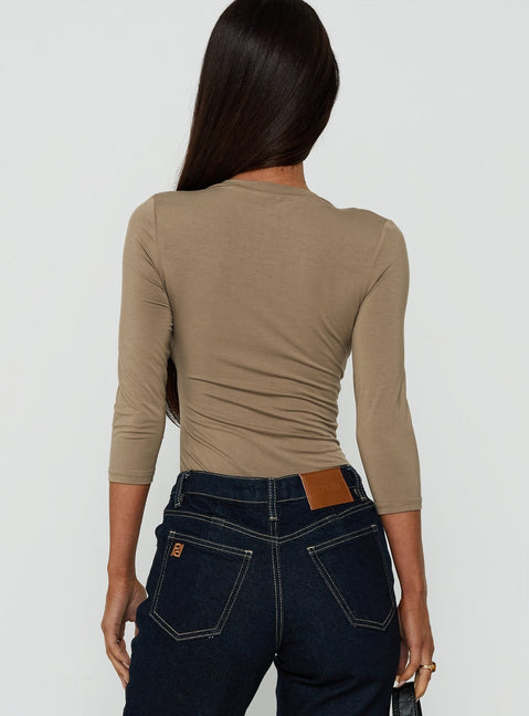 Adenn 3/4 Sleeve V Neck Bodysuit Taupe