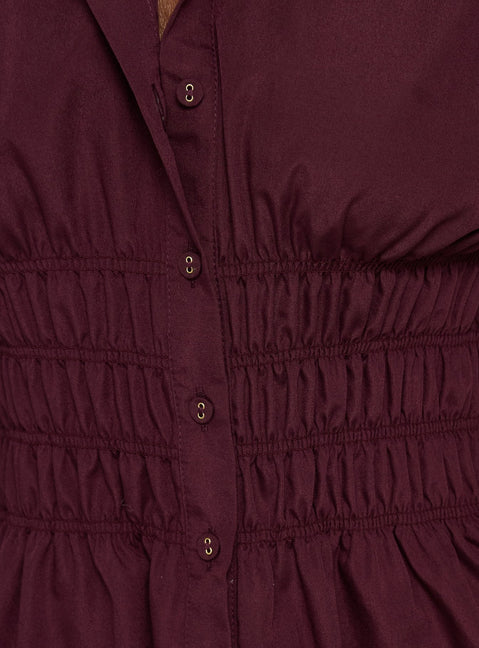 As You Are Shirred Button Up Top Cherry