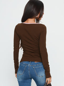 Double Back Floral Cut Out Long Sleeve Top Chocolate / Pink