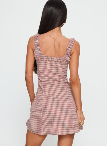 Denley Cinched Mini Dress Pink Check