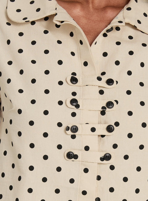 Kinnedie Puff Sleeve Blouse Top Cream Polka Dot
