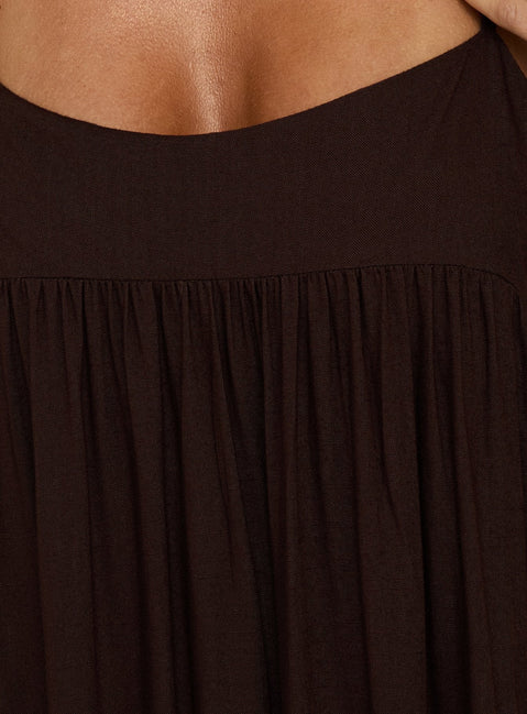 Wildah Linen Smock Maxi Dress Brown