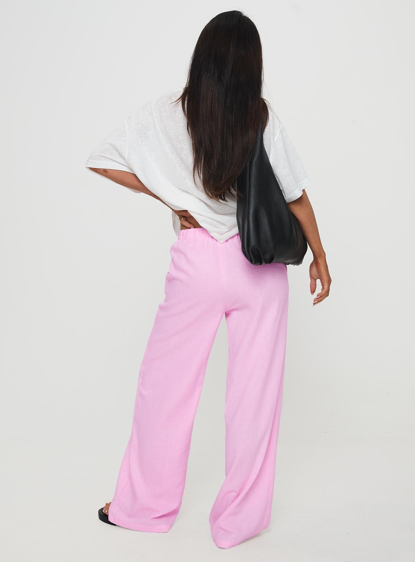 back view of model wearing Princess Polly Darise Pants Blush High Waisted Pants 