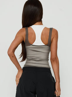 Realiti Sheer Layered Racer Top Grey / White