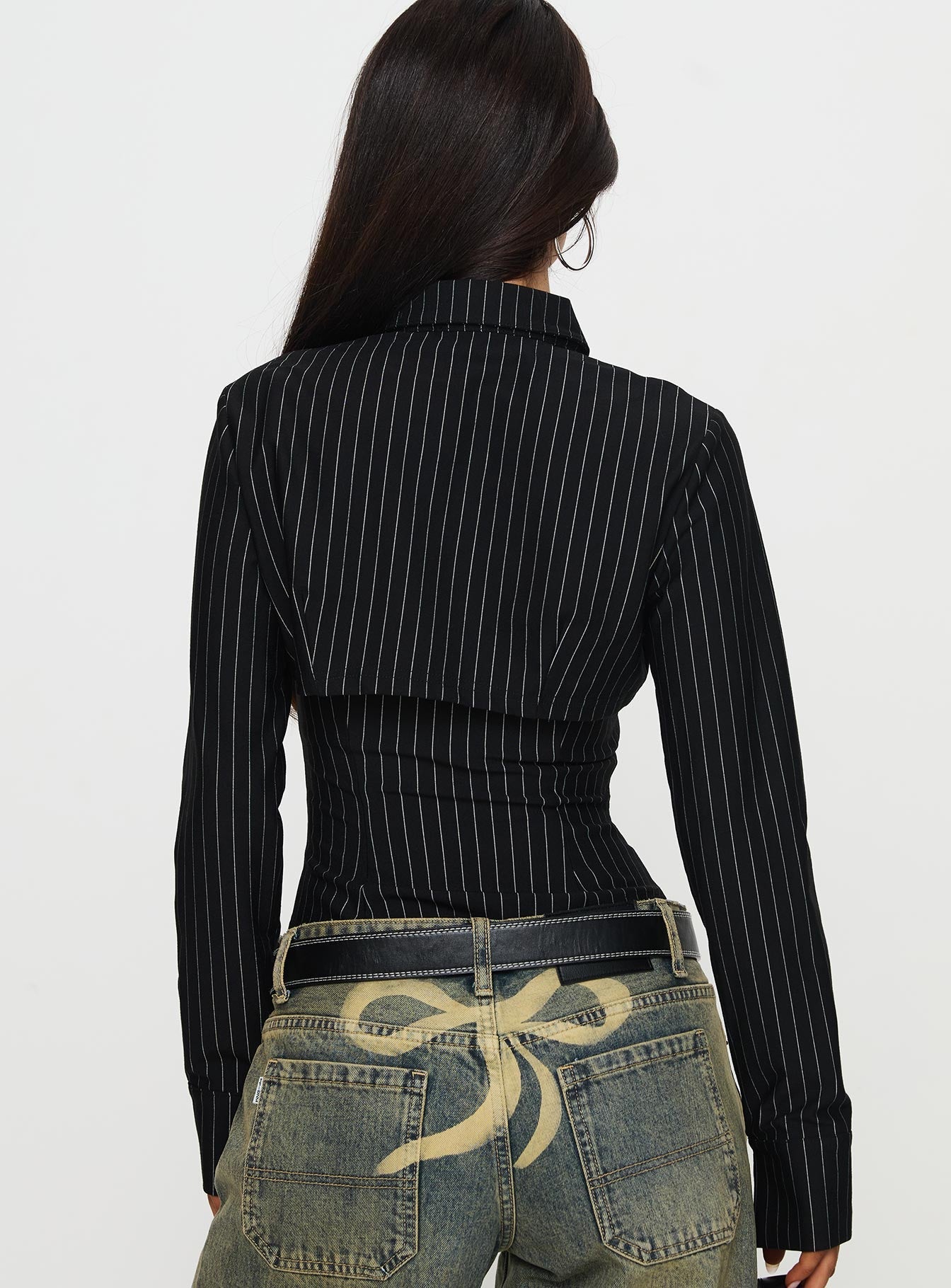 back view of model wearing Princess Polly Amor Mio Two Piece Top Multi Full Sleeves 