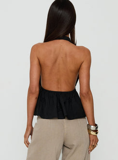 Top Form Broderie Anglais Tie Front Halter Top Black