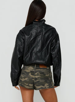 Kordale Funnel Neck Faux Leather Bomber Jacket Black