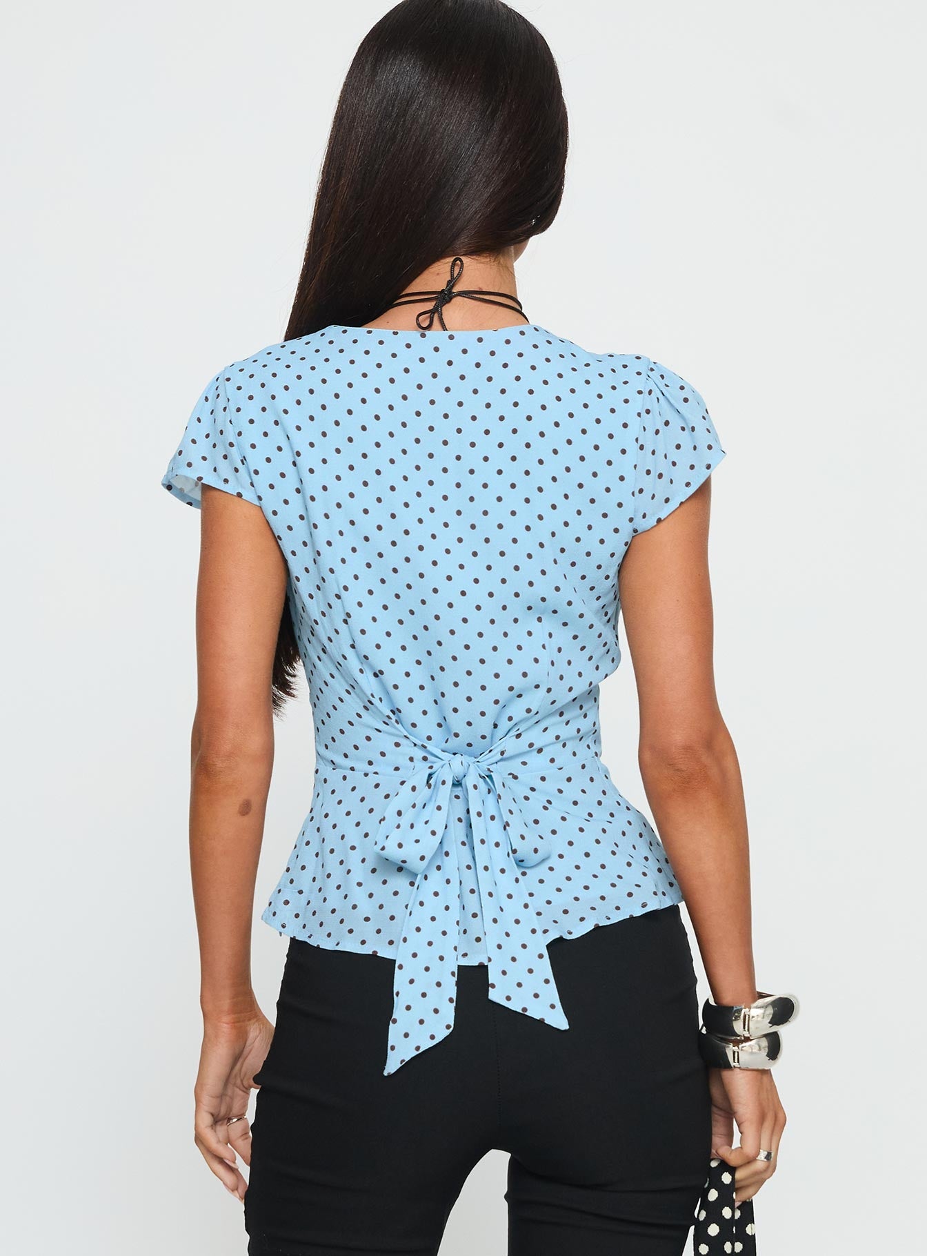 Dalanna Cap Sleeve Top Blue Polka